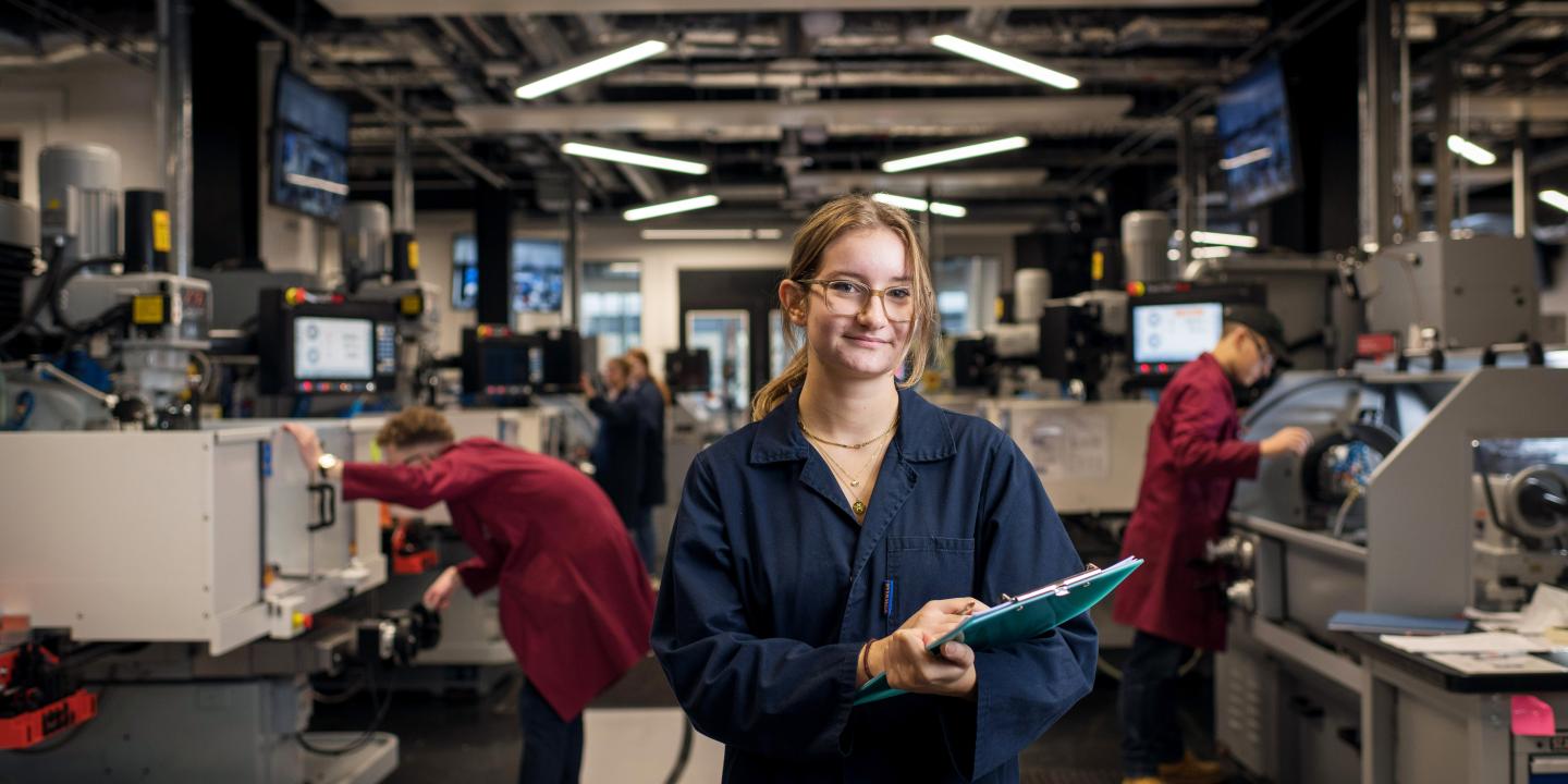 An engineering student at Exeter University looks into the camera 