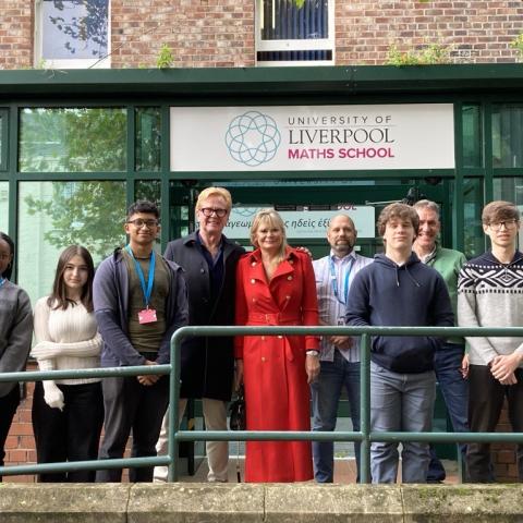 Students and staff outside the University of Liverpool Maths School