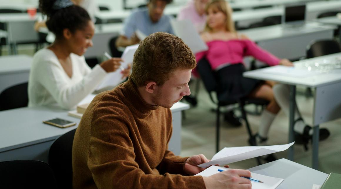 A student working in a classroom