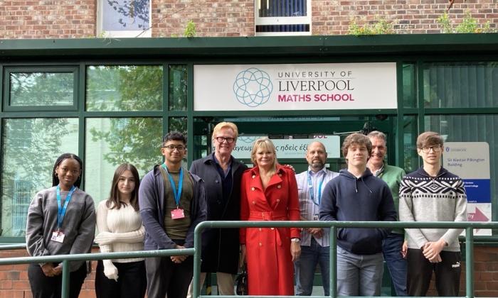 Students and staff outside the University of Liverpool Maths School