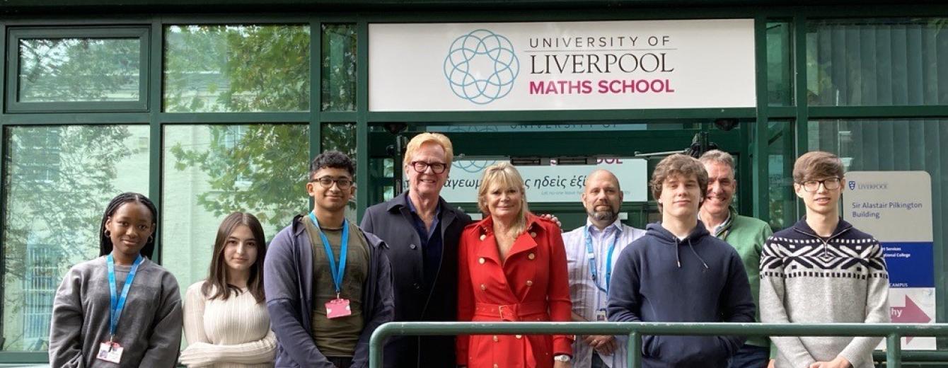 Students and staff outside the University of Liverpool Maths School